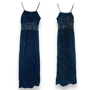Vintage Sean Collection 90s Y2K Silk Fully Beaded Formal Prom Gown Dress XS